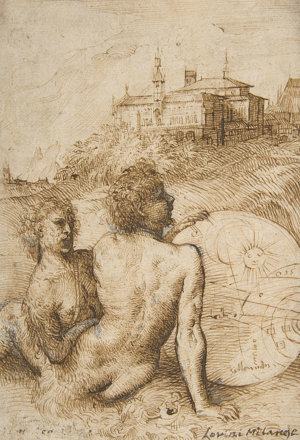 Two Satyrs in a Landscape Drawing by Titian
