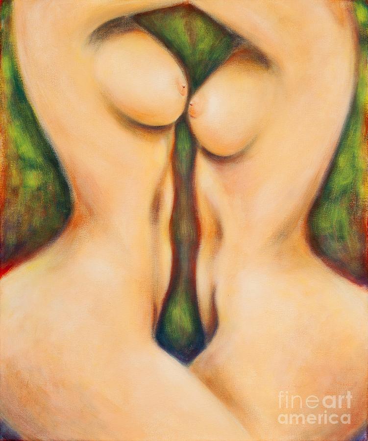 Fantasy Painting - Two sensuous nudes in the forest by Melle Varoy