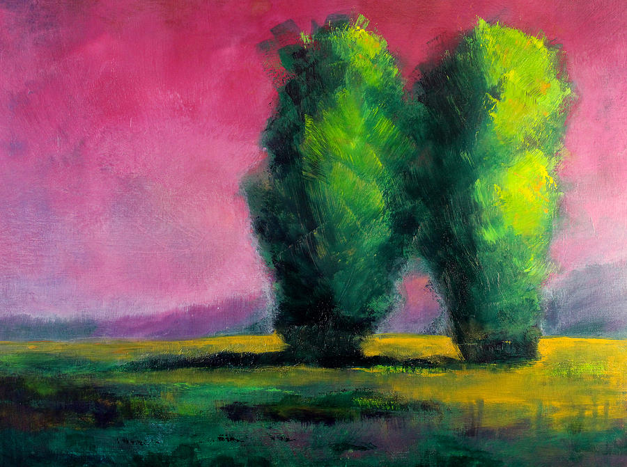 Two Sentinels Tree Portrait Painting by Nancy Merkle
