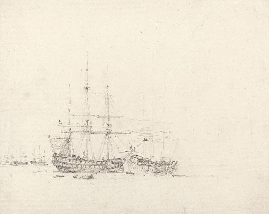 Two Ships at Anchor Drawing by John Constable