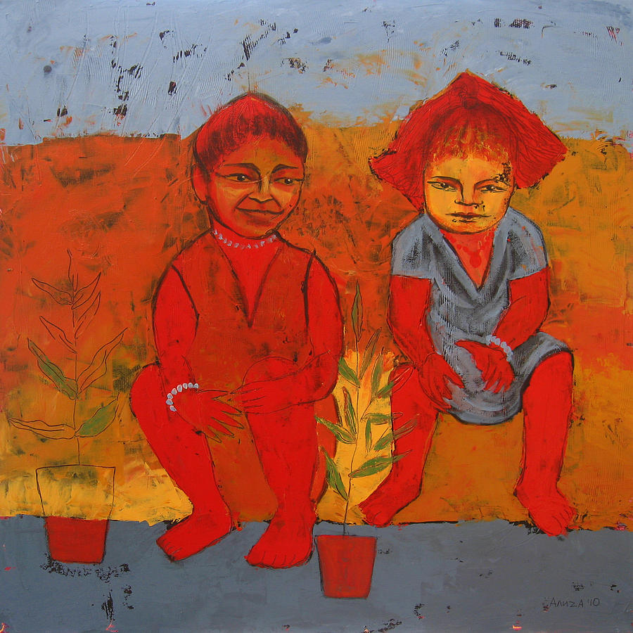 Figurative Painting - Two sisters by Aliza Souleyeva-Alexander