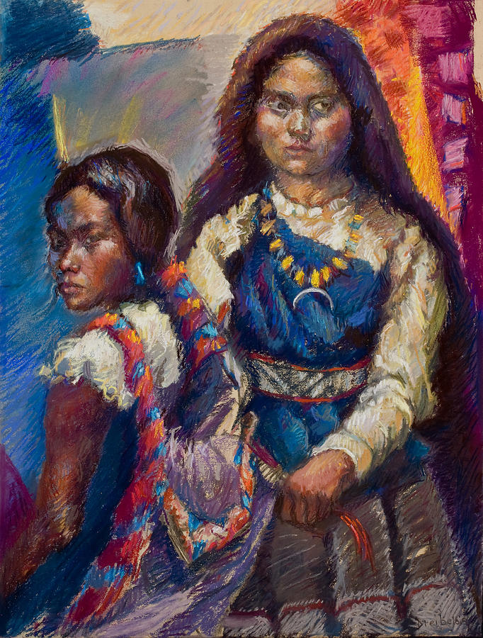 Native American Pastel - Two Sisters by Ellen Dreibelbis