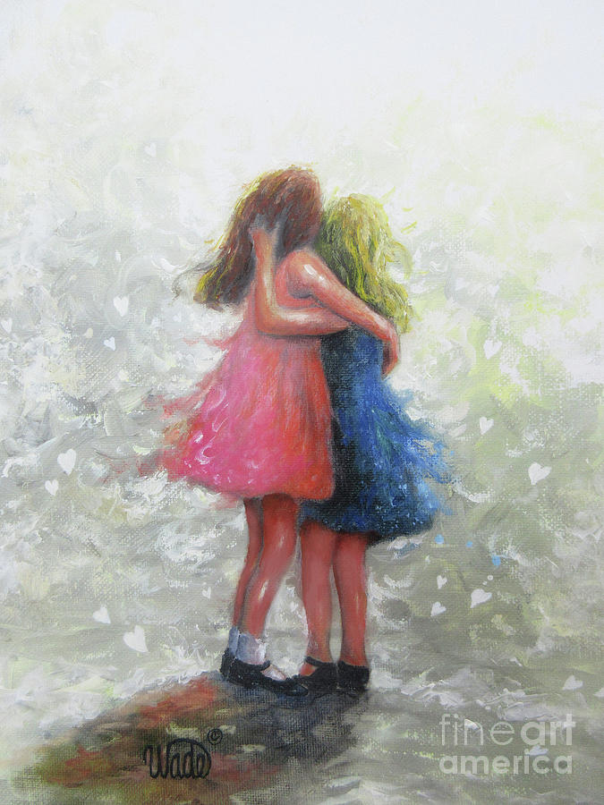 Two Sisters Rain Blond Little Sister Painting by Vickie Wade