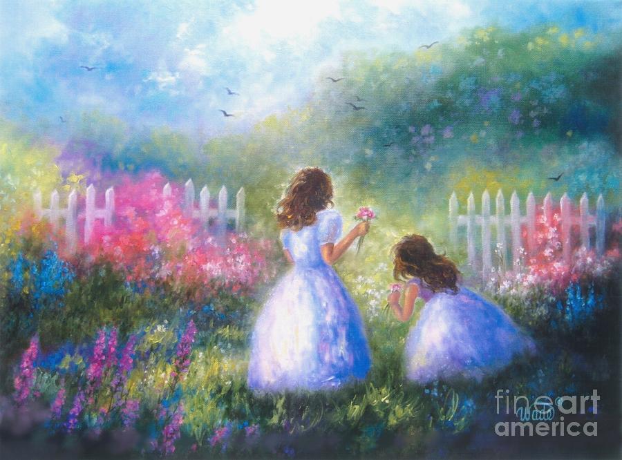 Two Sisters in the Garden Painting by Vickie Wade