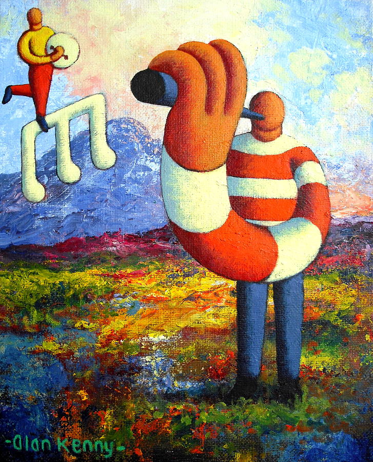 Two soft musicians in mystical irish landscape Painting by Alan Kenny
