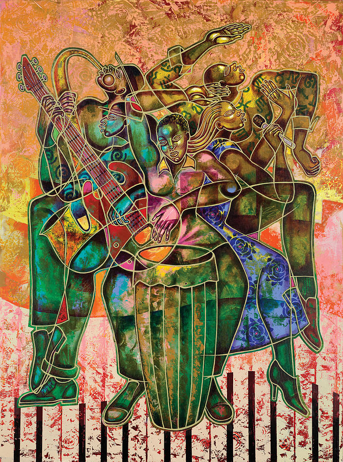 Jazz Painting - Two Street Sounds by Larry Poncho Brown