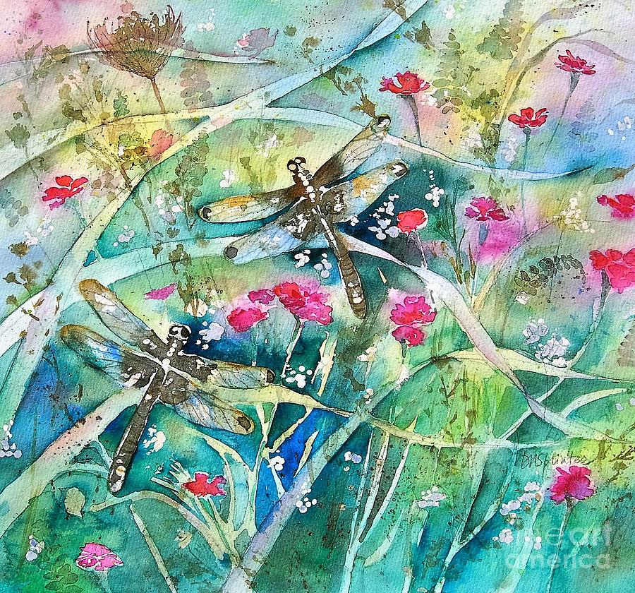 Dragonflies Painting - Two Summer Dragonflies by Diane Splinter
