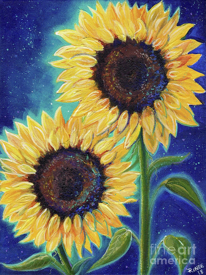 Yellow Flowers Painting - Two Sunflowers by Renee Lavoie