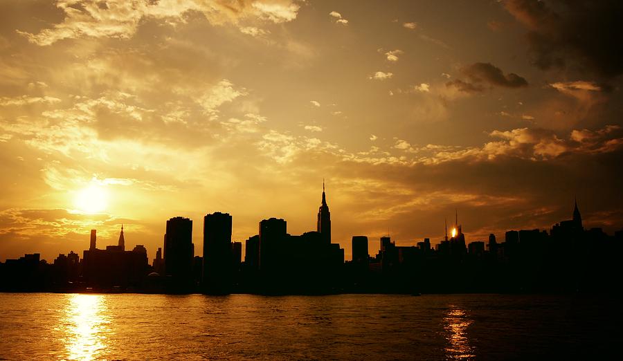 New York City Photograph - Two Suns - The New York City Skyline in Silhouette at Sunset by Vivienne Gucwa