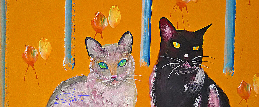 Two Superior Cats with Wild Wallpaper Painting by Charles Stuart