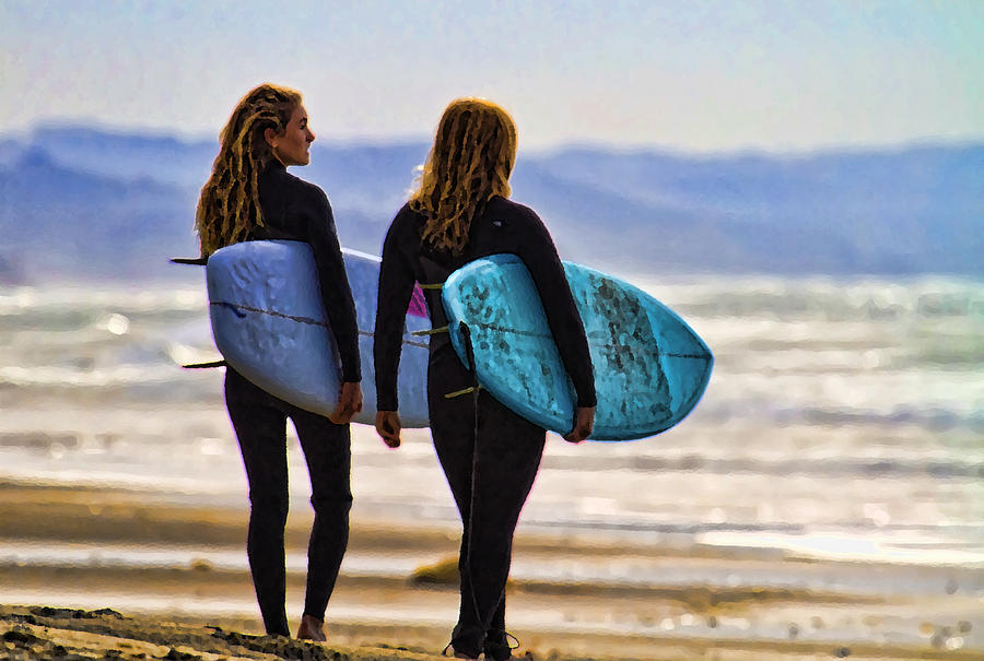 Two Surf Sisters Digital Art by Waterdancer
