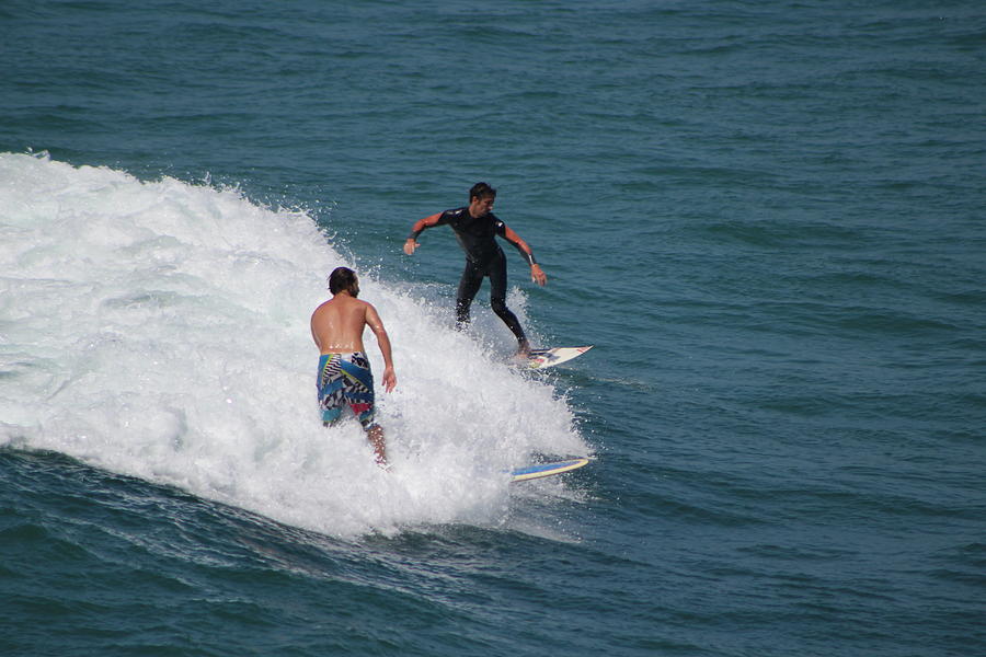 Huntington Beach Photograph - Two Surfers at Huntington Beach by Colleen Cornelius
