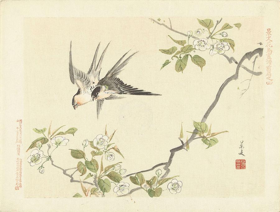 Spring Painting - Two swallows, Matsumura Keibun, 1892 b by Celestial Images