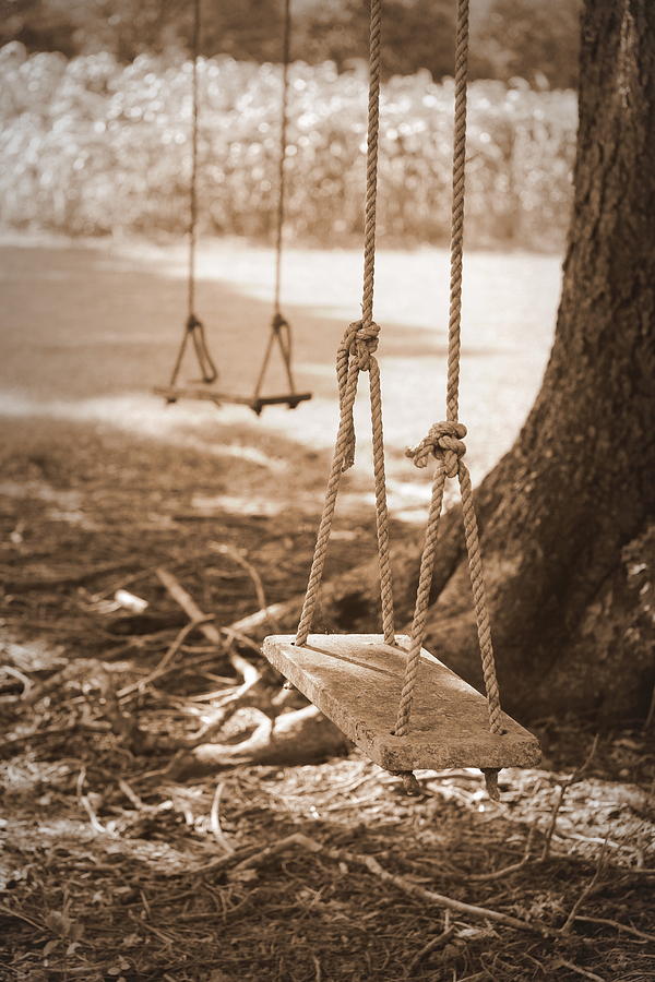 Two Swings - Sepia Photograph by Beth Vincent