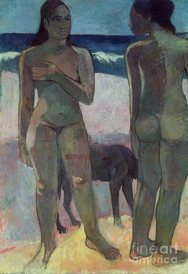 Two Tahitian Women on the Beach Painting by Paul Gauguin