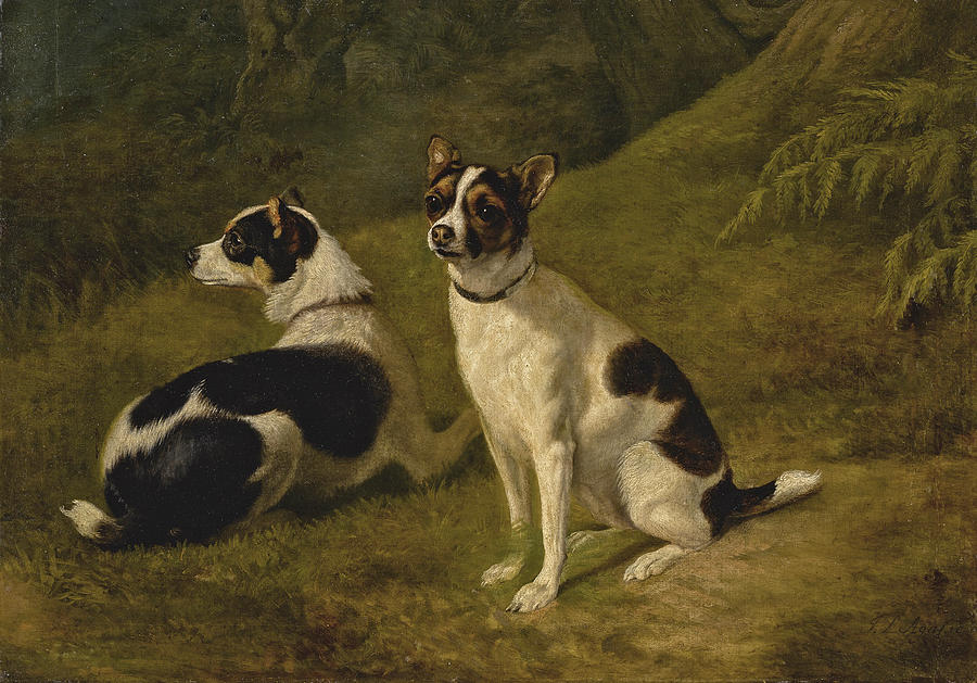 Two Terriers in a Landscape Painting by Jacques Laurent Agasse