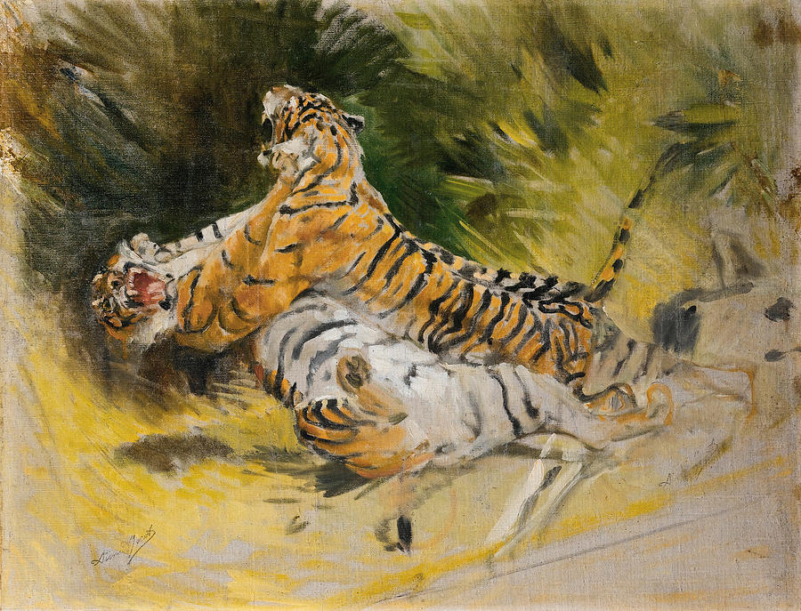 Two Tigers Fighting Painting by Aime-Nicolas Morot