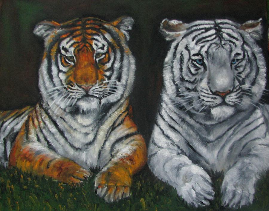 Tiger Painting - Two Tigers Oil Painting by Natalja Picugina