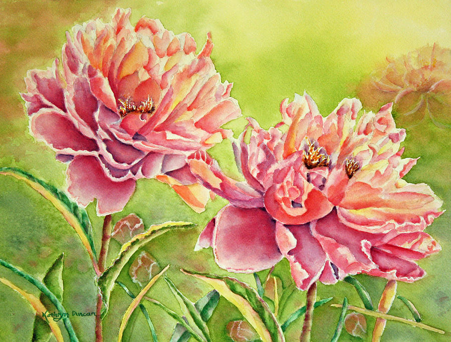 Two To Tango - Peonies Painting by Kathryn Duncan