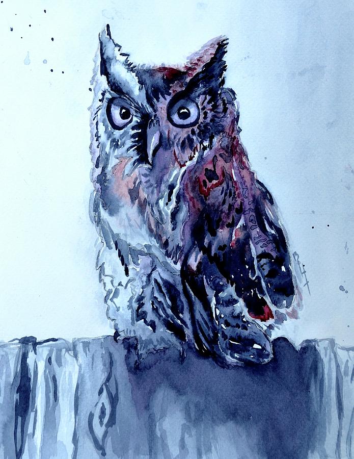 Two Tone Owl Painting by Beverley Harper Tinsley