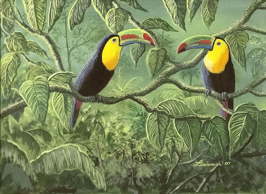 Bird Painting - Two Toucans by Don Lindemann