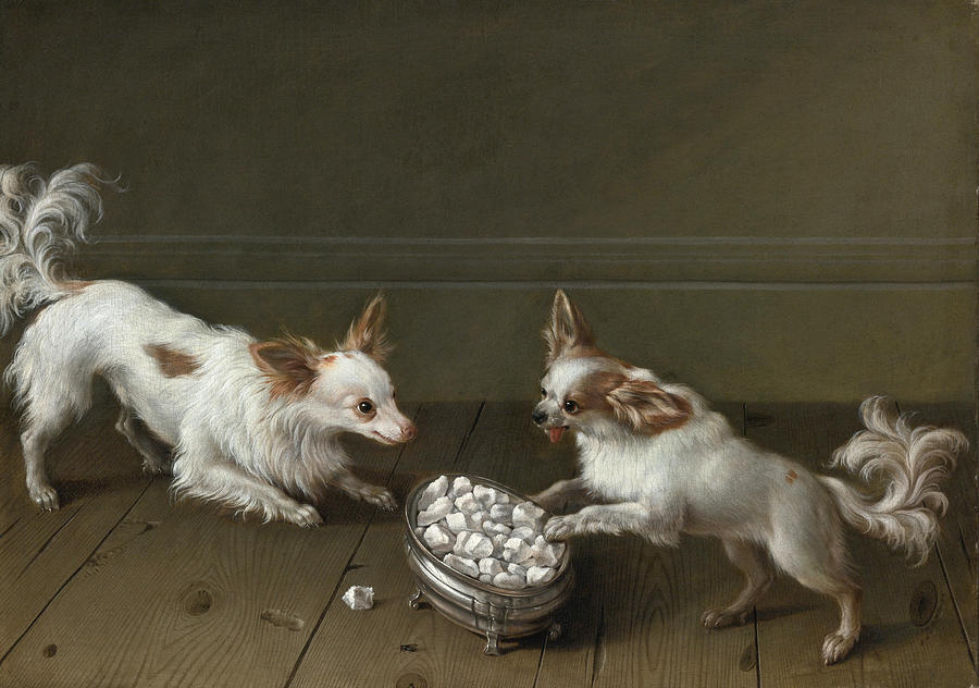 Two Toy Spaniels at a Sugar Bowl Painting by Johann Friedrich von Grooth