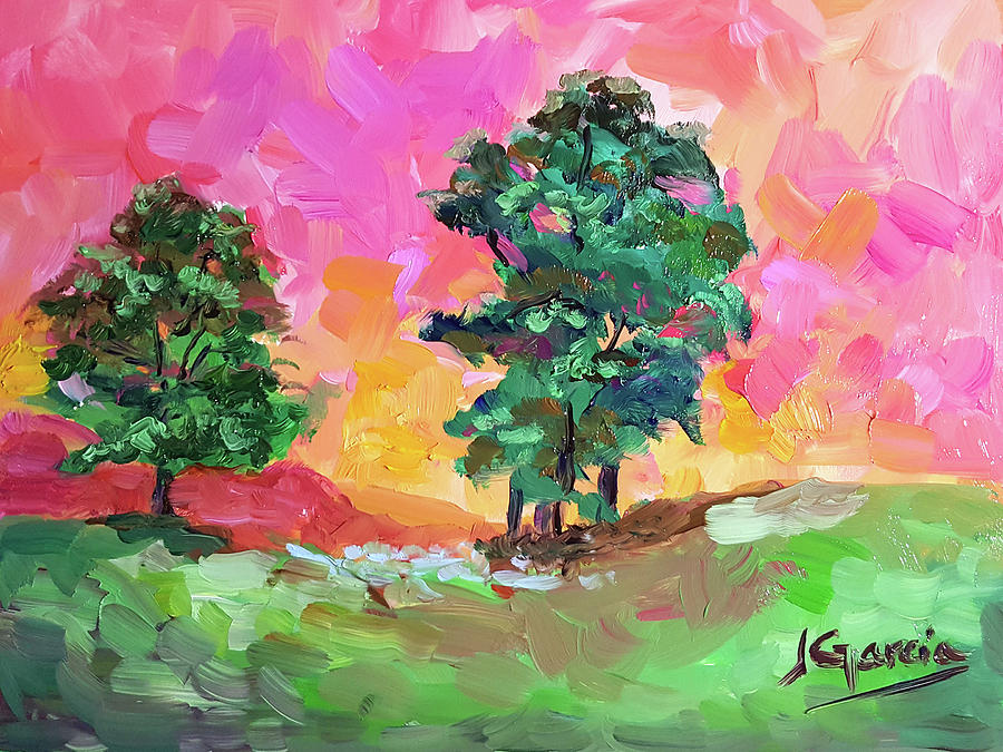 Two Trees Painting by Janet Garcia
