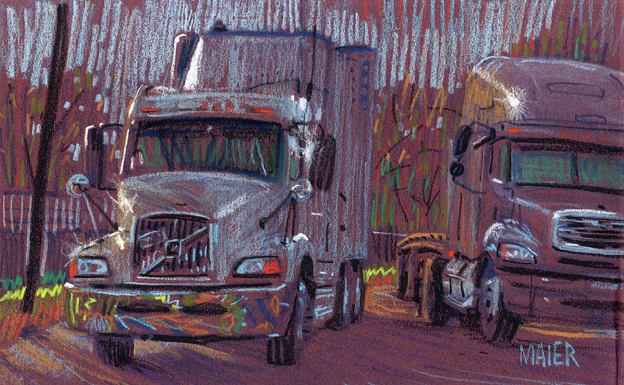 Two Trucks Drawing by Donald Maier