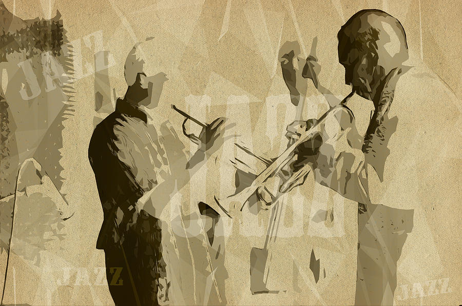 Two Trumpeter. Jazz Club Poster Mixed Media by Konstantin Sevostyanov