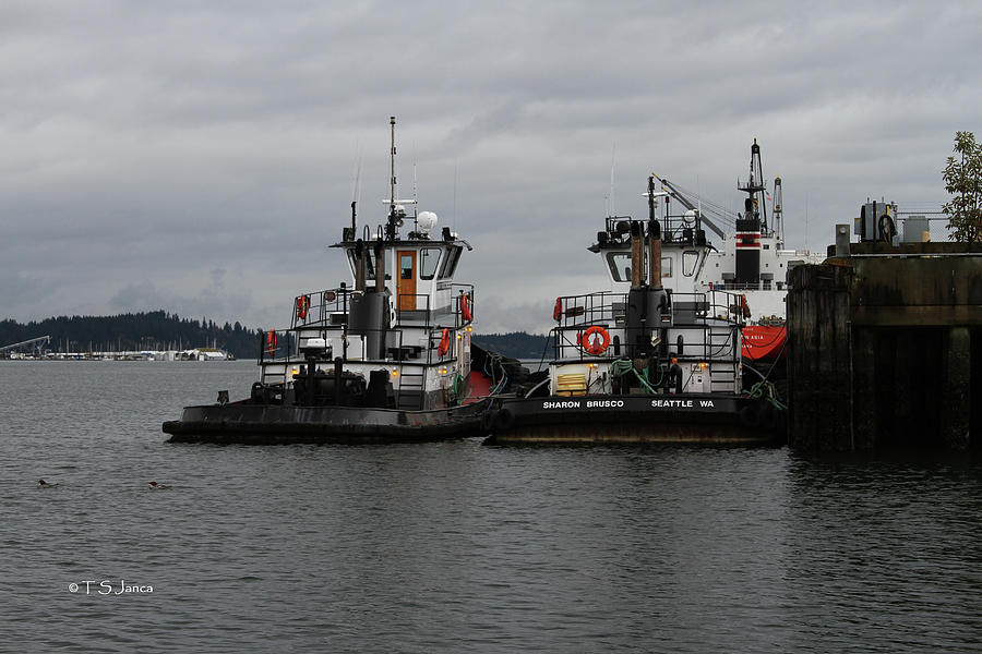 Two Tug Boats At Port Of Olympia Digital Art by Tom Janca