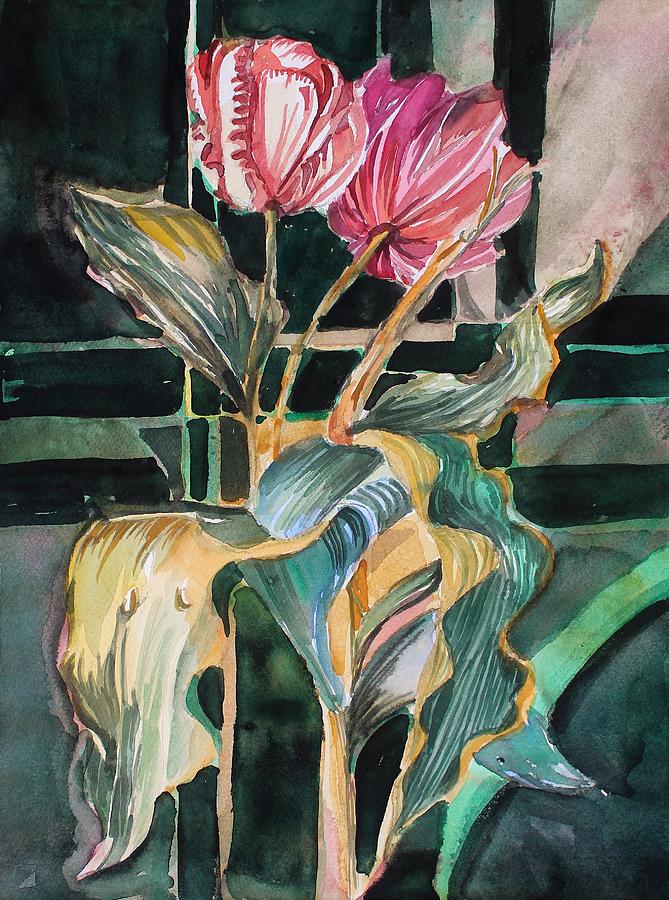 Two Tulips Painting by Mindy Newman
