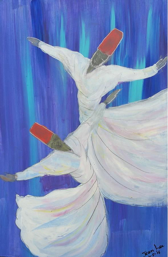 two whirling dervishes in sufi dance in Istanbul Painting by Jean Fassina