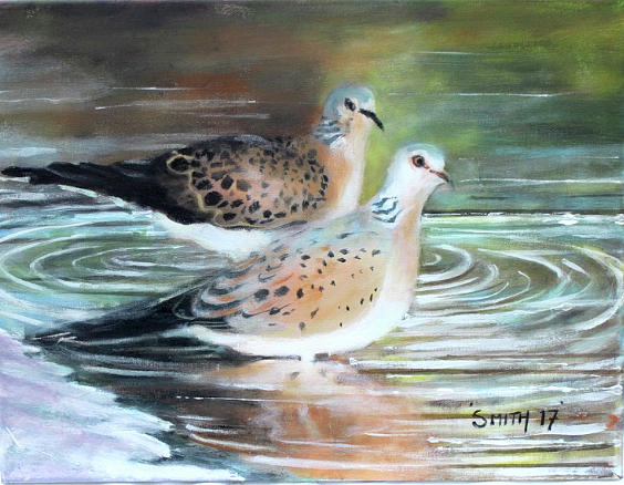 Two turtle doves Painting by Tom Smith