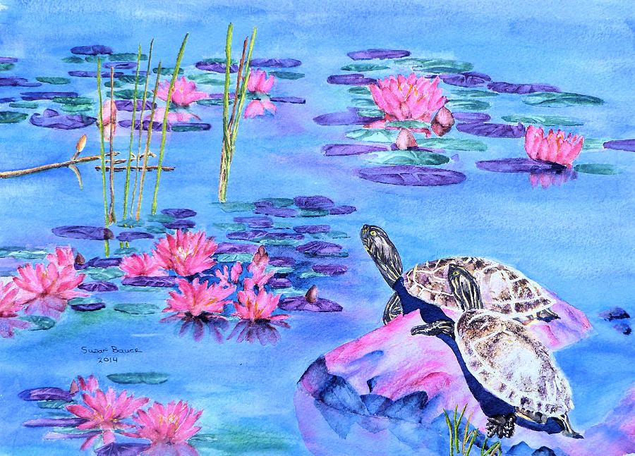 Two Turtles Painting by Susan Bauer