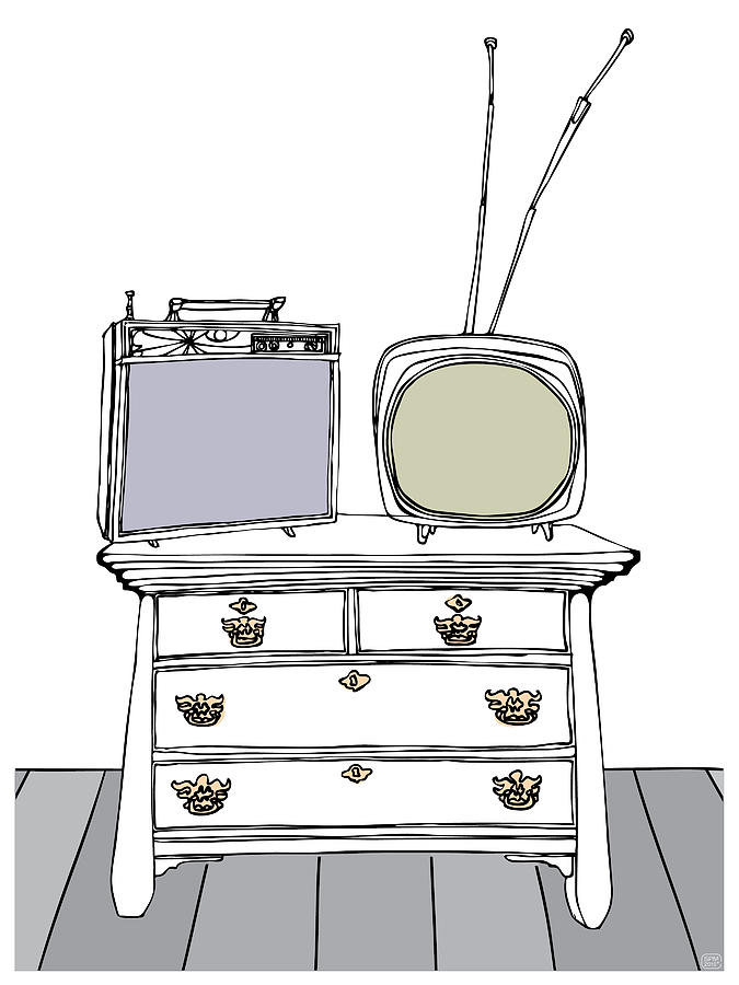 Two TVs on a Chest of Drawers Digital Art by Stan  Magnan