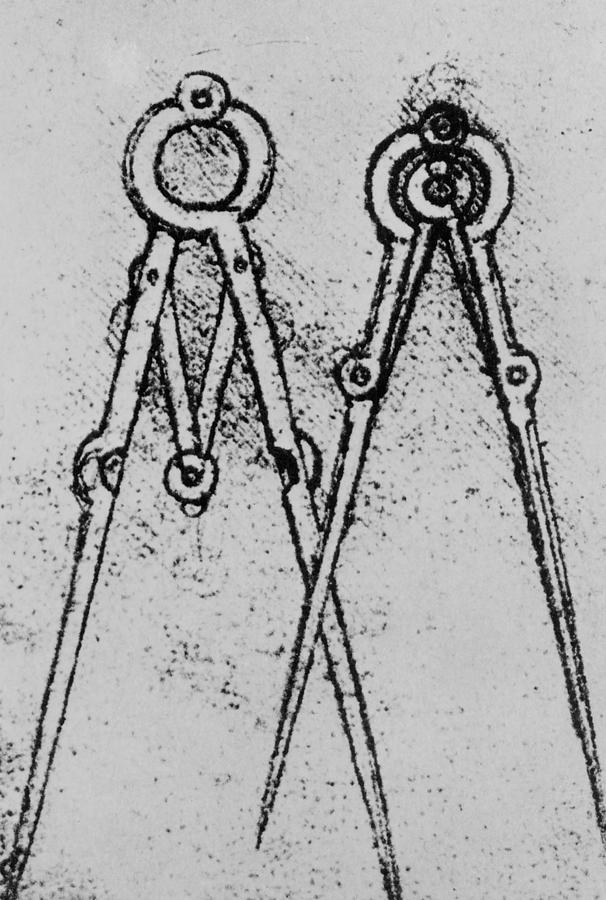 Two types of adjustable opening compass Drawing by Leonardo da Vinci