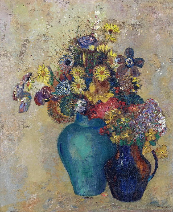 Odilon Redon Painting - Two Vases With Flowers,  by Odilon Redon