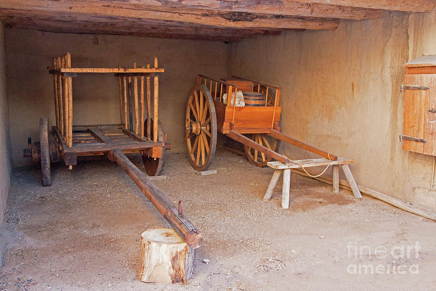 Two wagons inBents Old Fort Photograph by Fred Stearns