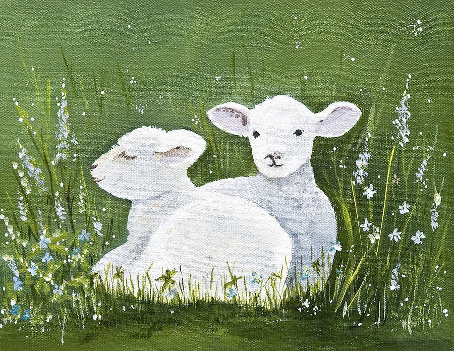 Two Wee Sheep Painting by Virginia McLaren