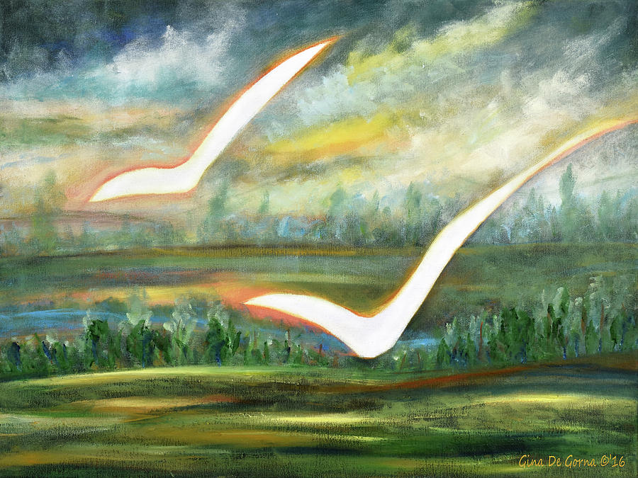 Two White Birds Painting by Gina De Gorna