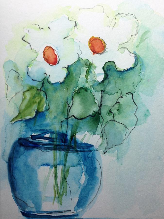 Two White Flowers Painting by Britta Zehm