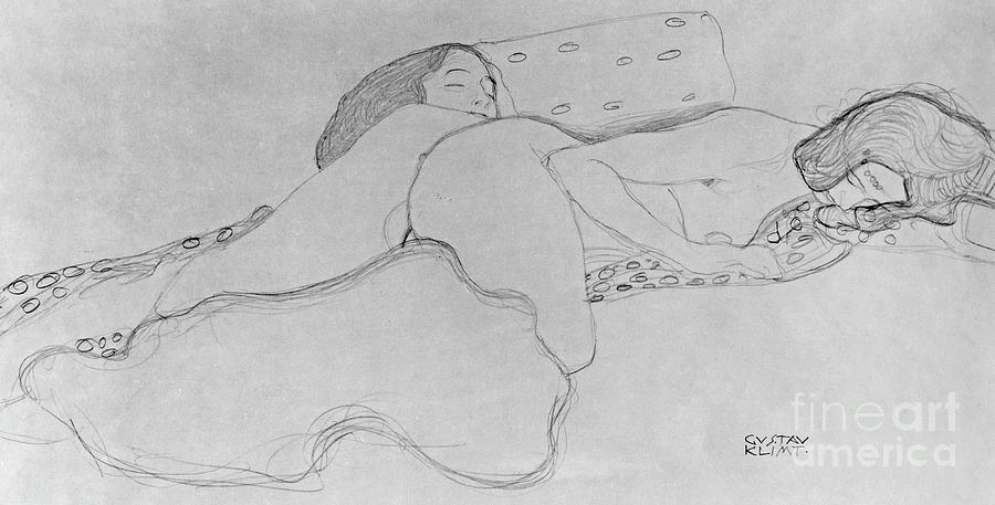 Two Women Asleep Drawing by Gustav Klimt