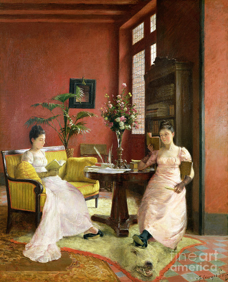 Two Women Reading in an Interior  Painting by Jean Georges Ferry