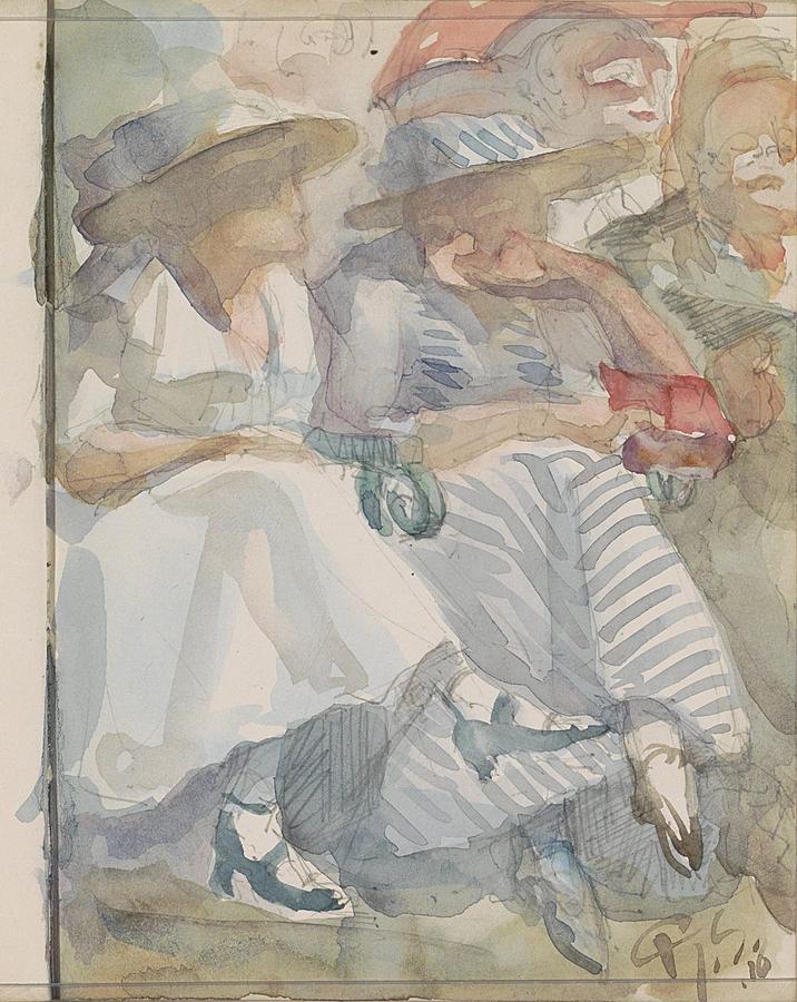 Two women sitting in the front row of an audience Painting by MotionAge Designs