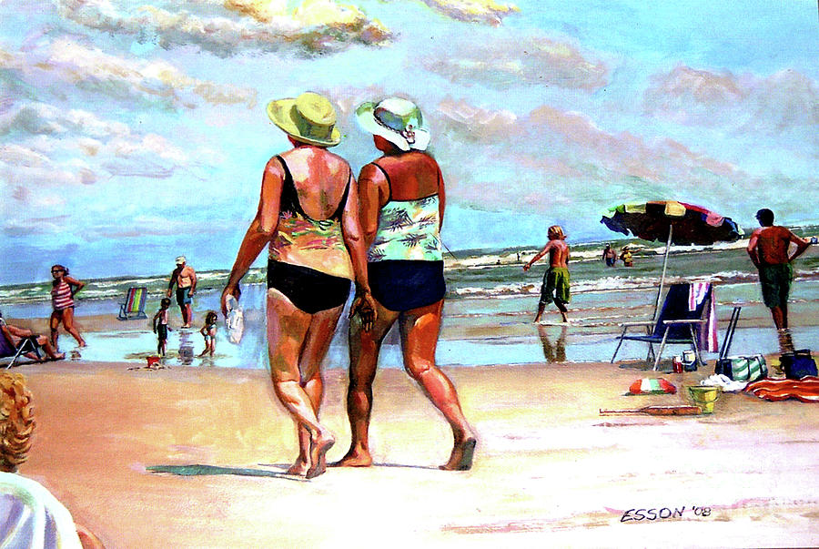 Two Women Walking On The Beach Painting by Stan Esson