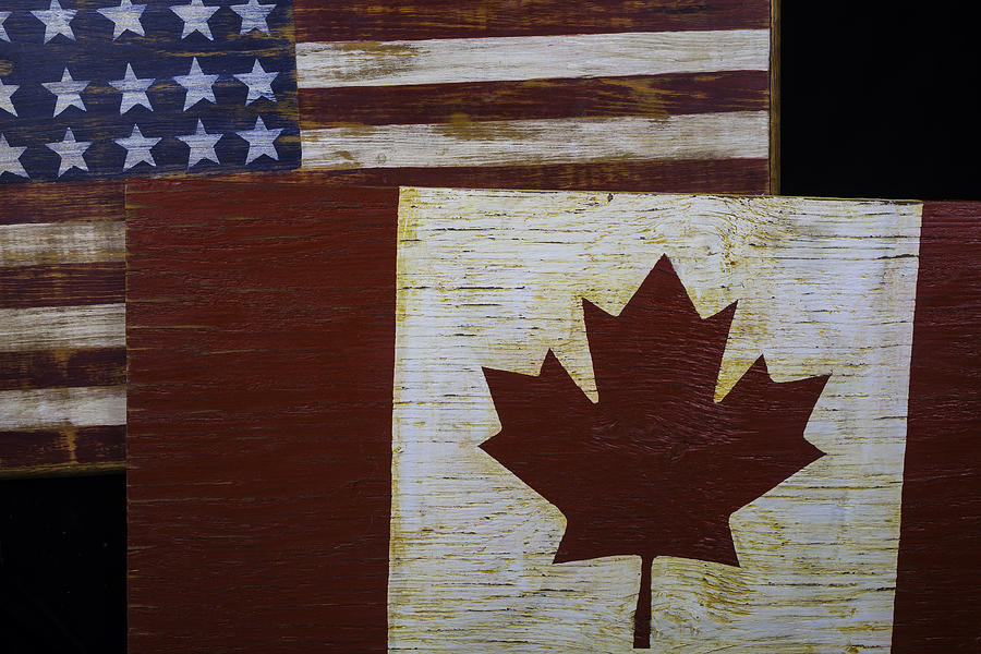 Two Wooden Flags American And Canadian Photograph by Garry Gay