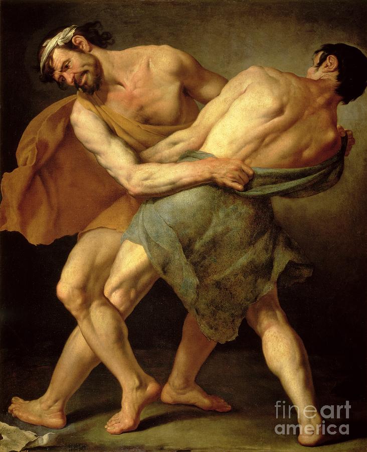 Nude Painting - Two Wrestlers by Cesare Francazano Nude Painting - Two Wrestlers by Cesare Francazano
