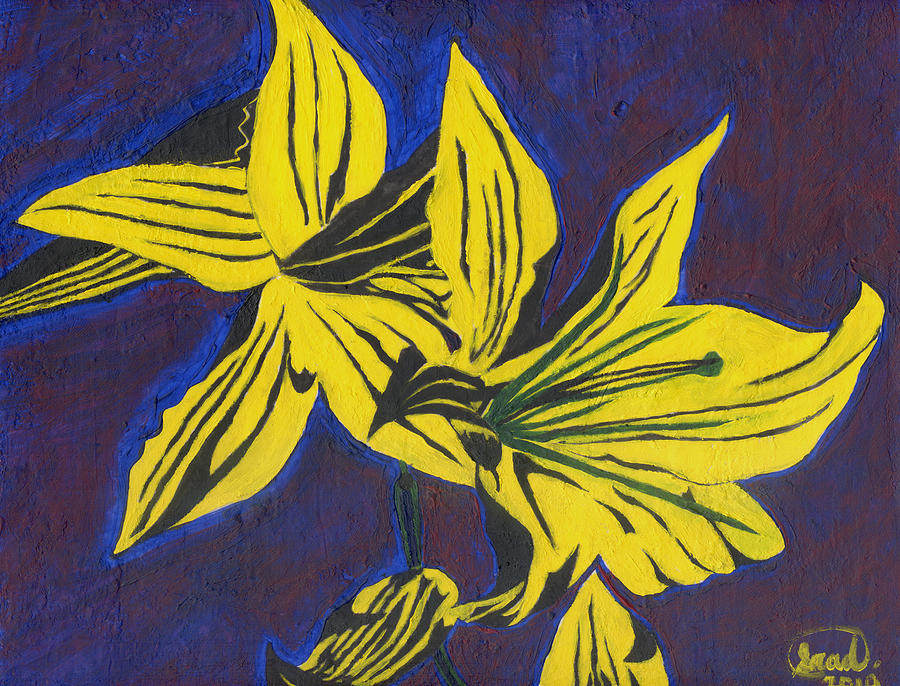 Two Yellow Lilies Painting by Saad Hasnain