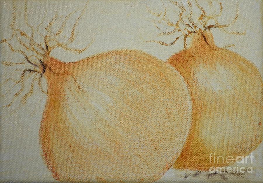 Two Yellow Onions Painting by Mary Deal