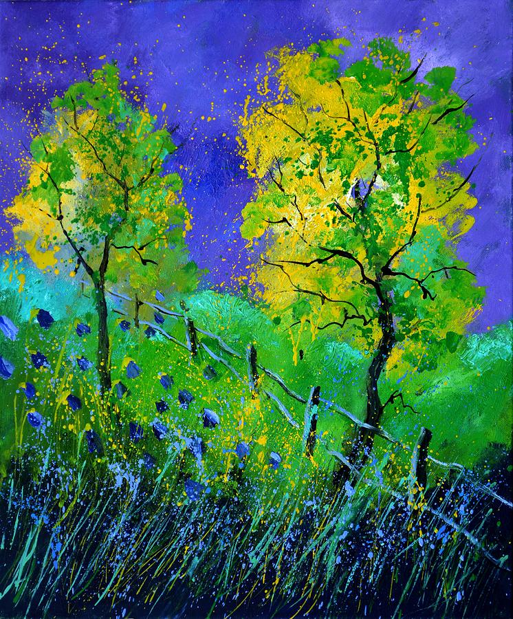 Two yellow trees Painting by Pol Ledent